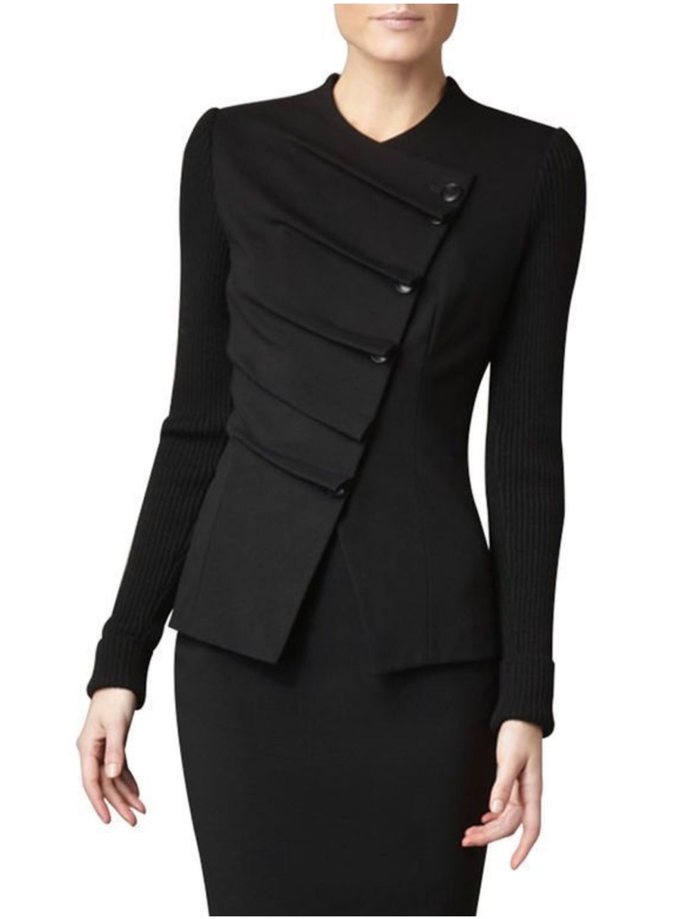 Lafayette 148 New York Black Asymmetric Pleated-Panel Jacket Blazer - XL